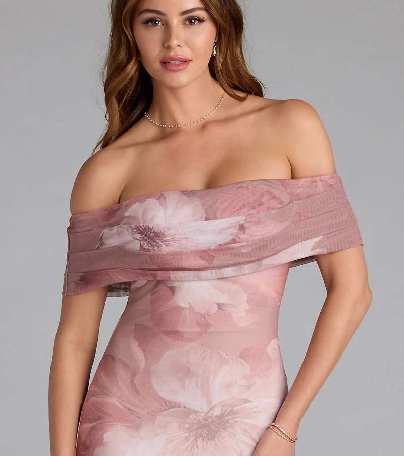 Mikayla Off-Shoulder Mermaid Floral Formal Dress