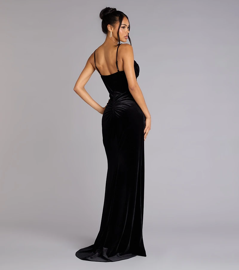 Fia Sleeveless Velvet Wrap Corset Mermaid Dress