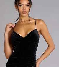 Fia Sleeveless Velvet Wrap Corset Mermaid Dress