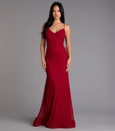 Adrianna Faux Pearl Mermaid Formal Dress