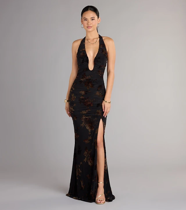 Windsor Martha Flocked Floral Velvet Mermaid Formal Dress | Arden Fair