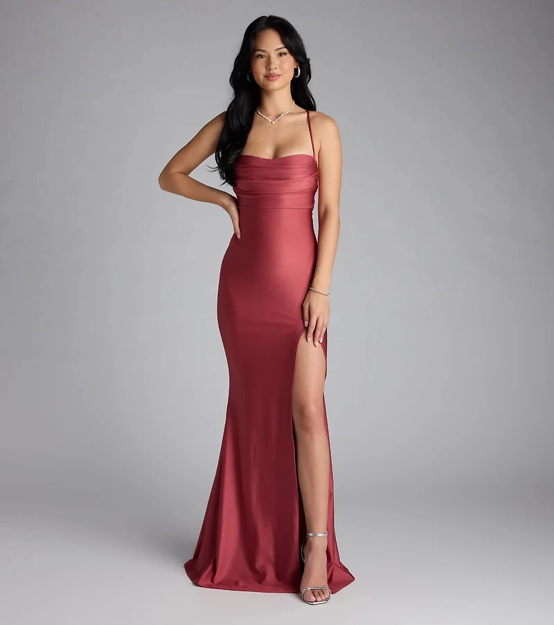 Delia Formal Cowl Neck Long Dress
