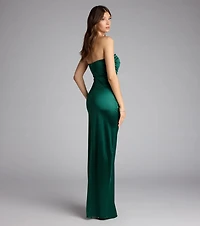 Brianna Satin Strapless High Slit Column Dress