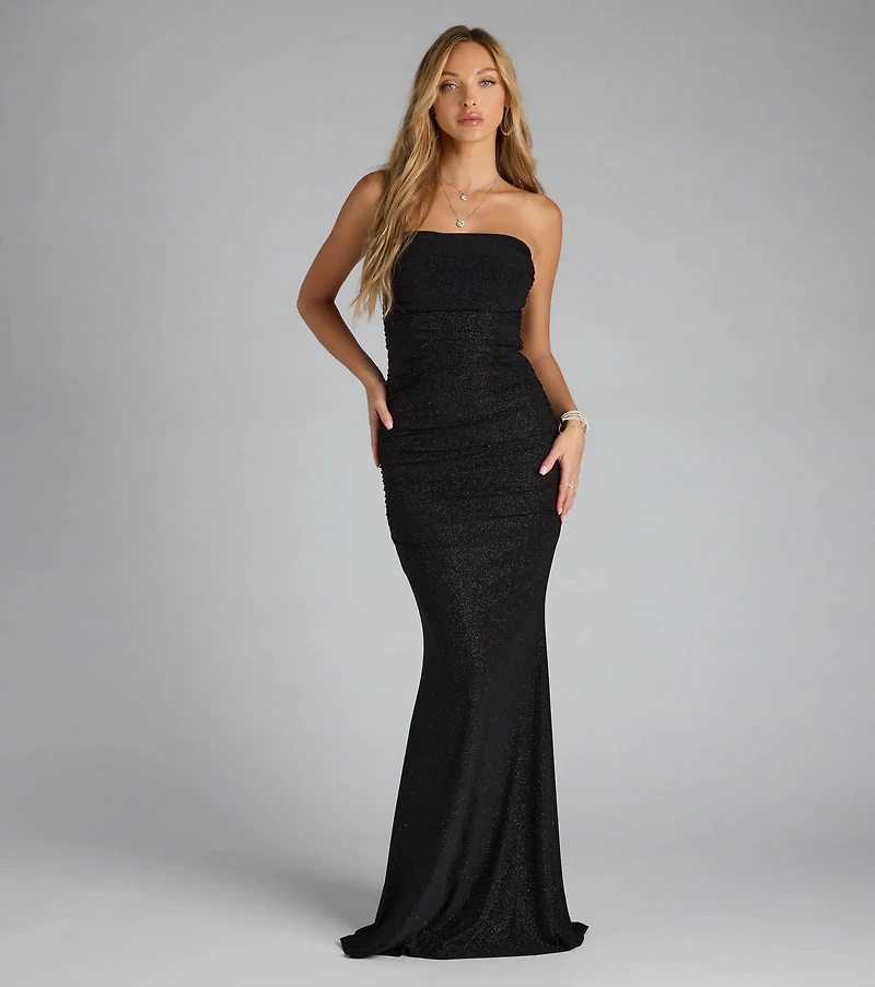 Mischka Strapless Mermaid Glitter Formal Dress