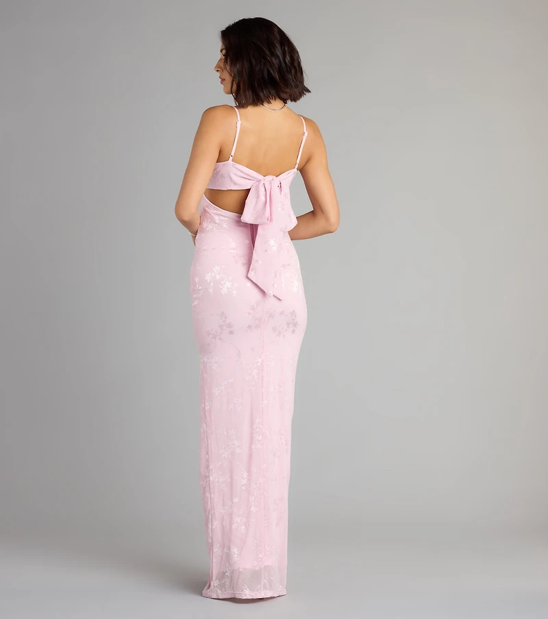 Gabriella Floral Embroidered Tie Back Formal Dress