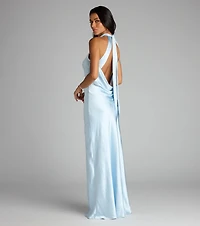 Andie Halter Open Back Slit Satin Formal Dress
