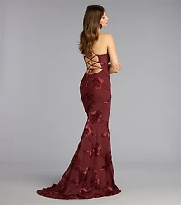 Gabi Lace-Up Floral Trim Mermaid Formal Dress