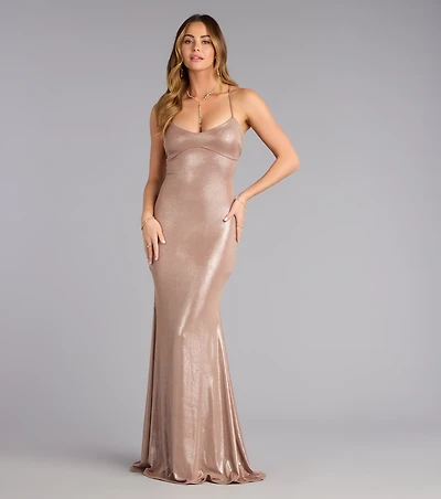 Tana Metallic Strappy Back Mermaid Formal Dress