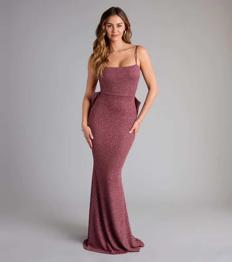 Gwendolyn Glitter Knit Bow-Back Mermaid Dress