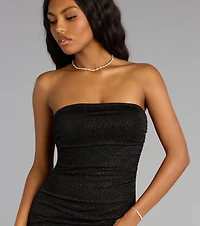 Kaye Strapless Mermaid Slit Glitter Formal Dress