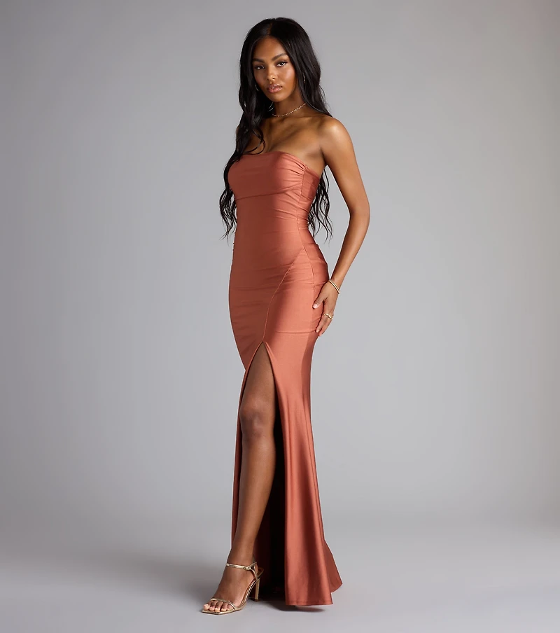 Cheryl Strapless Slit Mermaid Formal Dress