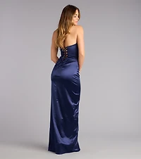 Sofie Satin Strapless Lace-Up Formal Dress
