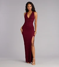 Titania Halter Slit Lace Formal Dress