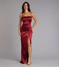 Mayra Formal Satin Slit Long Dress