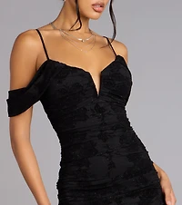 Evelina Mesh Velvet Mermaid Formal Dress