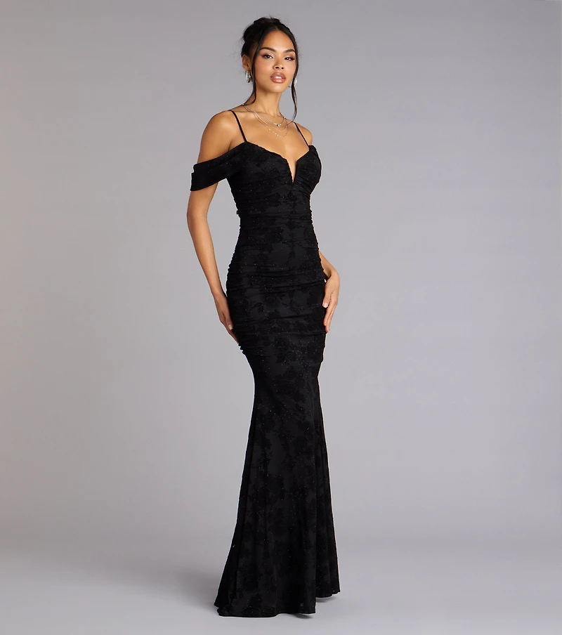 Evelina Mesh Velvet Mermaid Formal Dress
