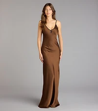 Blaire Satin Keyhole Slip Formal Dress