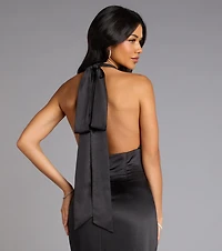 Erika Halter Satin Column Formal Dress