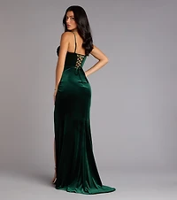 Helga Velvet Lace-Up Slit Mermaid Dress