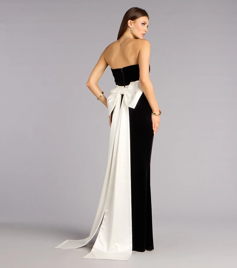 Elowyn Velvet Satin Bow Formal Dress