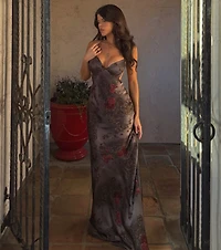 Adaline Floral Satin Open Back Formal Dress