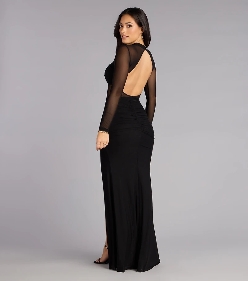 Raelyn Mesh Long Sleeve Mermaid Formal Dress