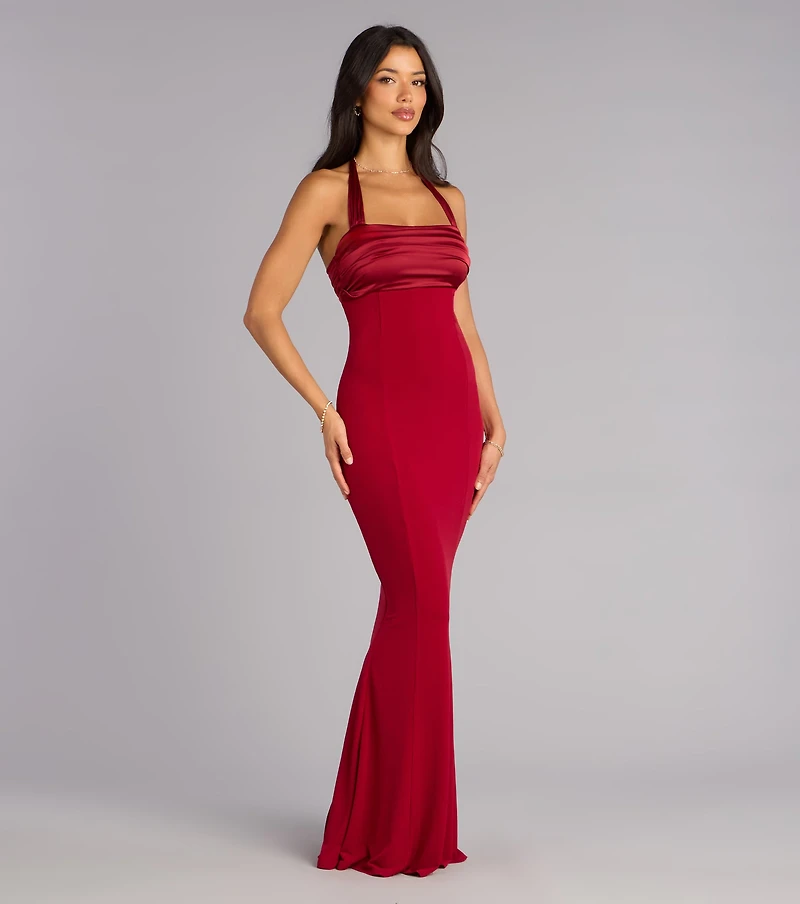 Christine Satin Halter Mermaid Formal Dress