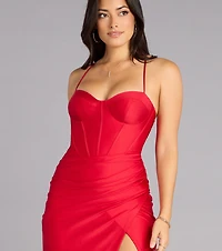 Aliana Lace-Up High Slit Mermaid Dress