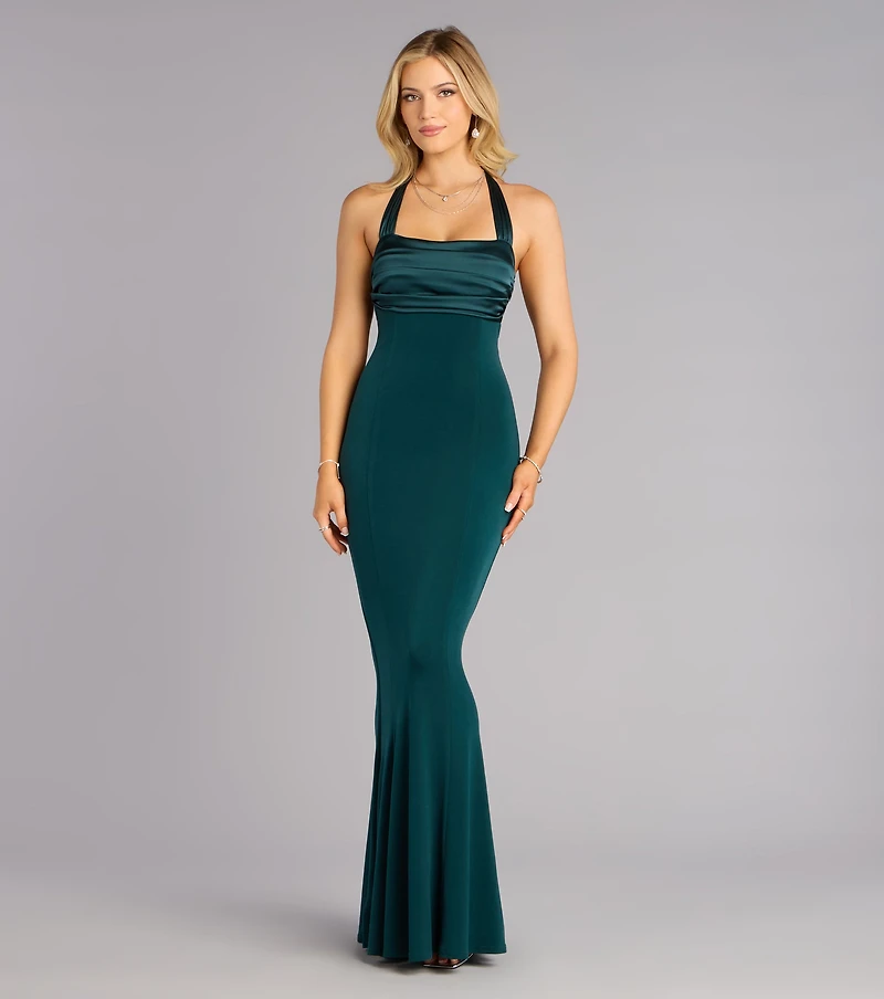 Christine Satin Halter Mermaid Formal Dress