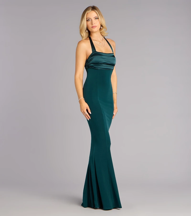 Christine Satin Halter Mermaid Formal Dress