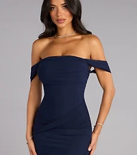 Kara Mesh Off-The-Shoulder Slit Formal Dress