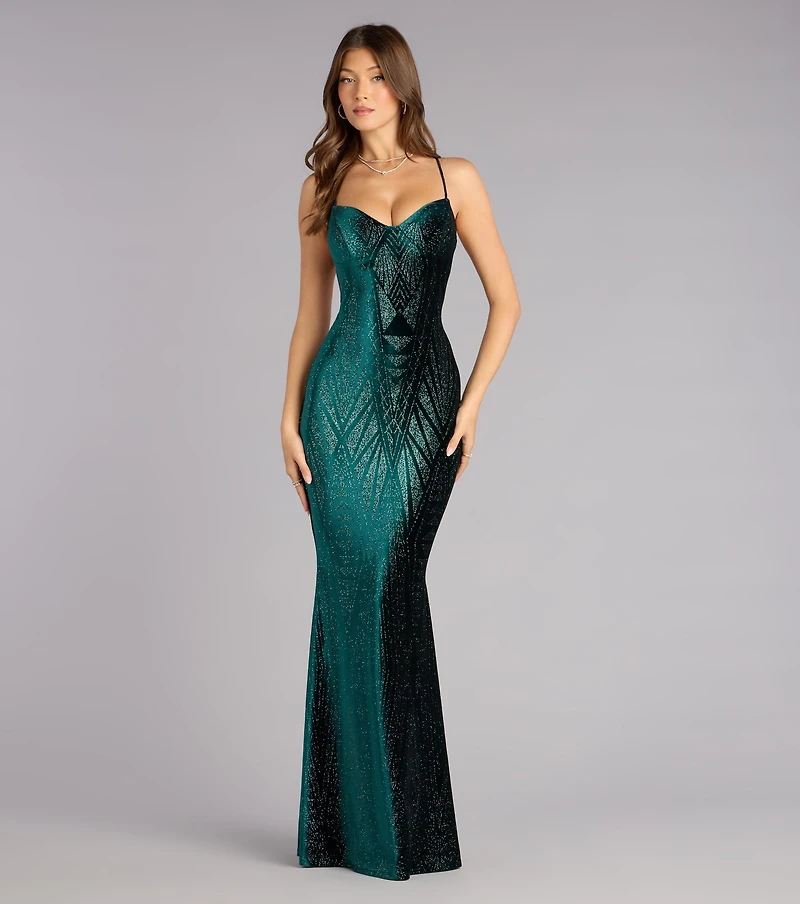 Barbra Glitter Velvet Lace-Up Formal Dress