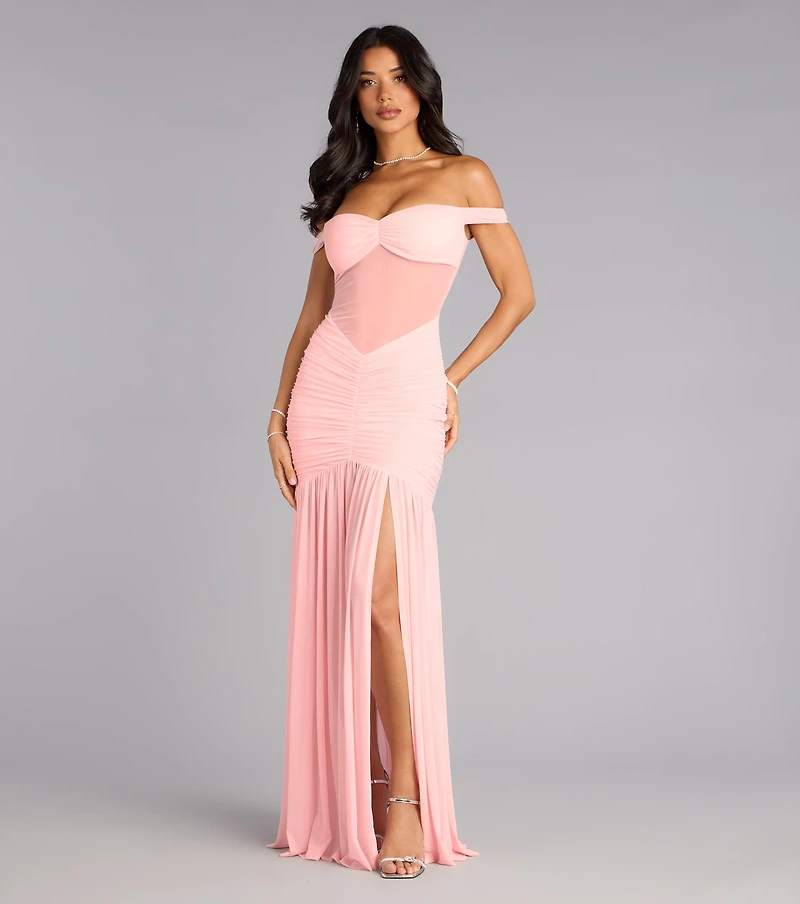 Kimmie Off-The-Shoulder Slit Formal Dress