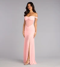 Kimmie Off-The-Shoulder Slit Formal Dress
