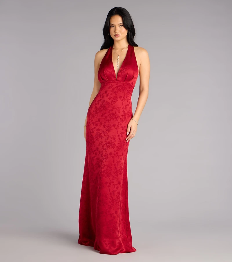 Adelle Satin Halter A-Line Formal Dress