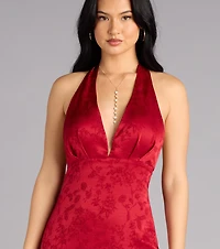 Adelle Satin Halter A-Line Formal Dress