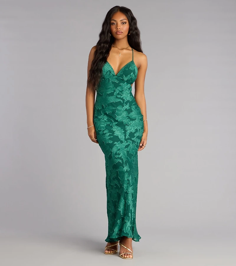 Enya Floral Mesh Lace-Up Formal Dress