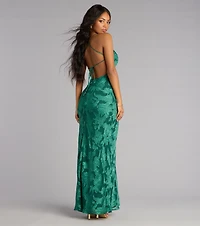 Enya Floral Mesh Lace-Up Formal Dress