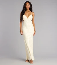 Enya Floral Mesh Lace-Up Formal Dress