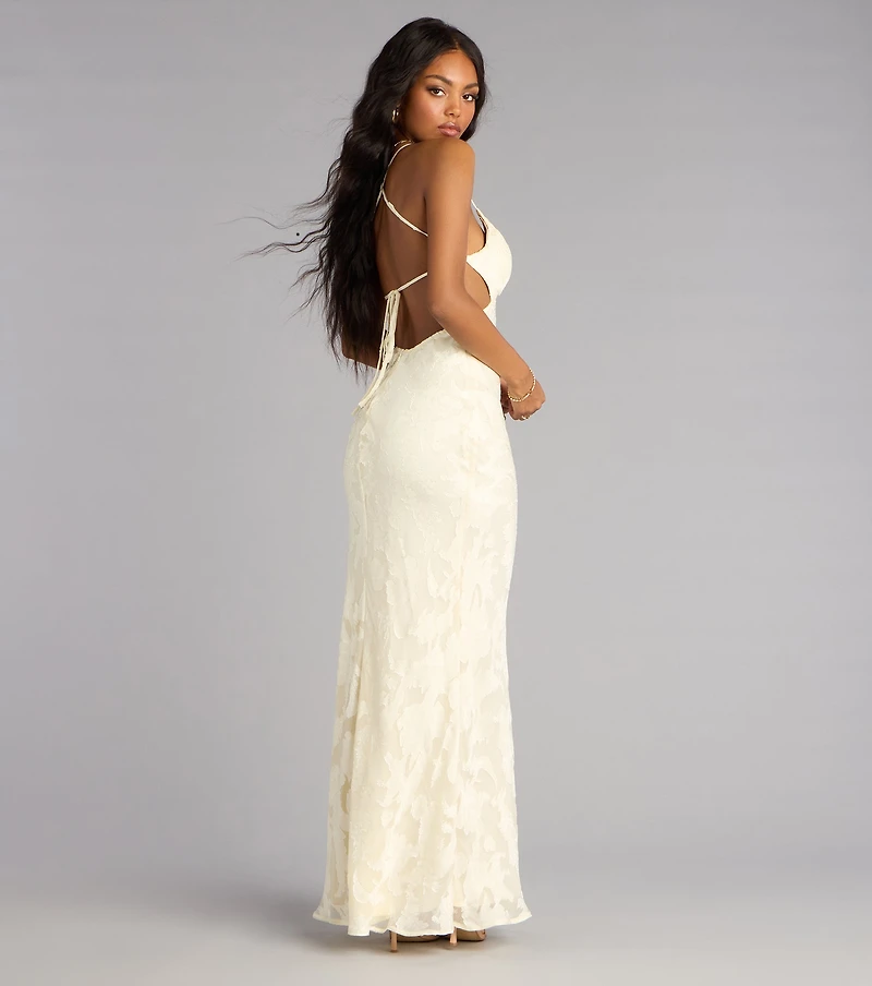 Enya Floral Mesh Lace-Up Formal Dress