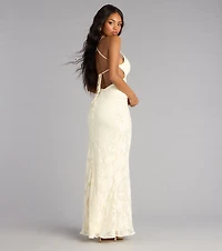 Enya Floral Mesh Lace-Up Formal Dress