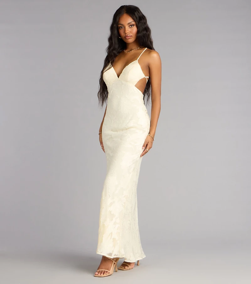 Enya Floral Mesh Lace-Up Formal Dress