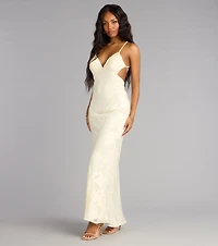 Enya Floral Mesh Lace-Up Formal Dress