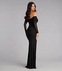 Sandy Off-The-Shoulder Mesh Formal Dress