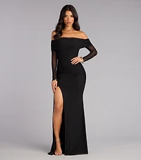 Sandy Off-The-Shoulder Mesh Formal Dress