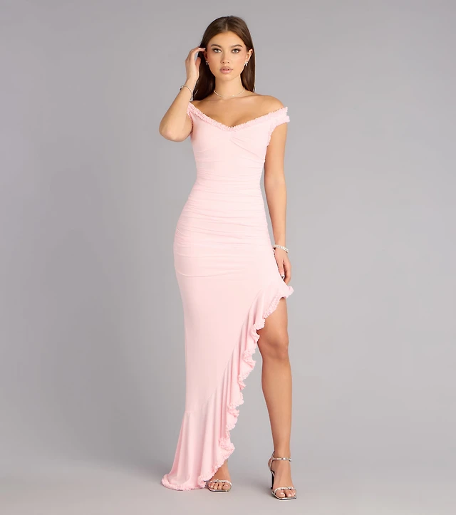 slim fit dress slacks Dallas One Shoulder Mesh Maxi Dress / Black | Meshki