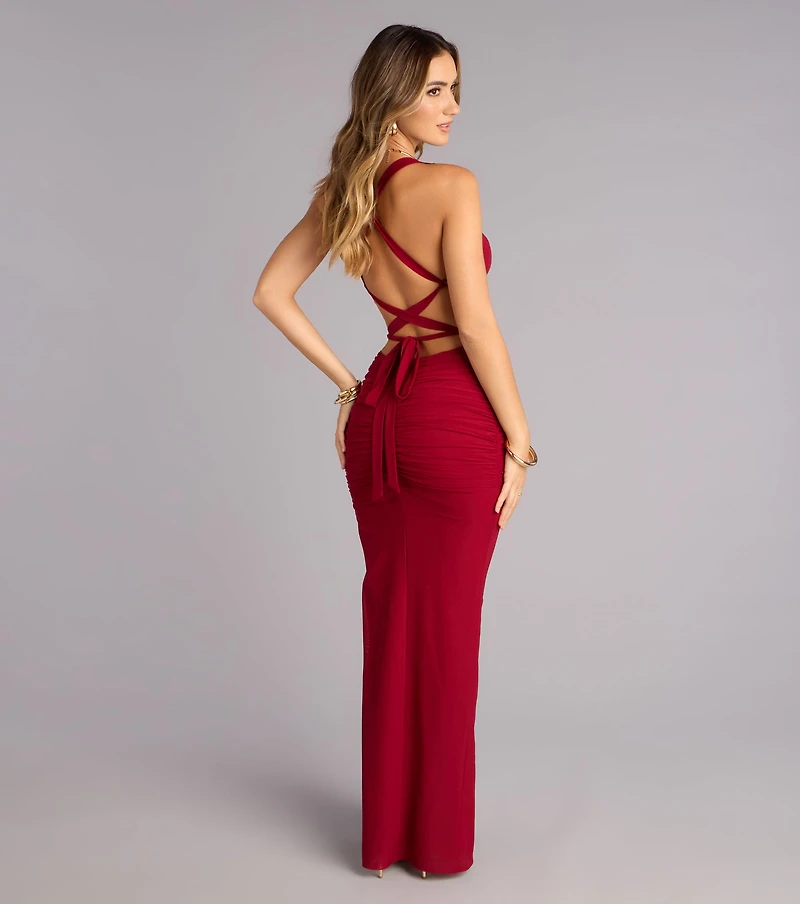 Windsor Kristy Mesh Corset Lace-Up Slit Formal Dress at Hamilton Place in  Chattanooga, TN
