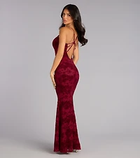 Mildred Flocked Velvet Strappy Mermaid Formal Dress