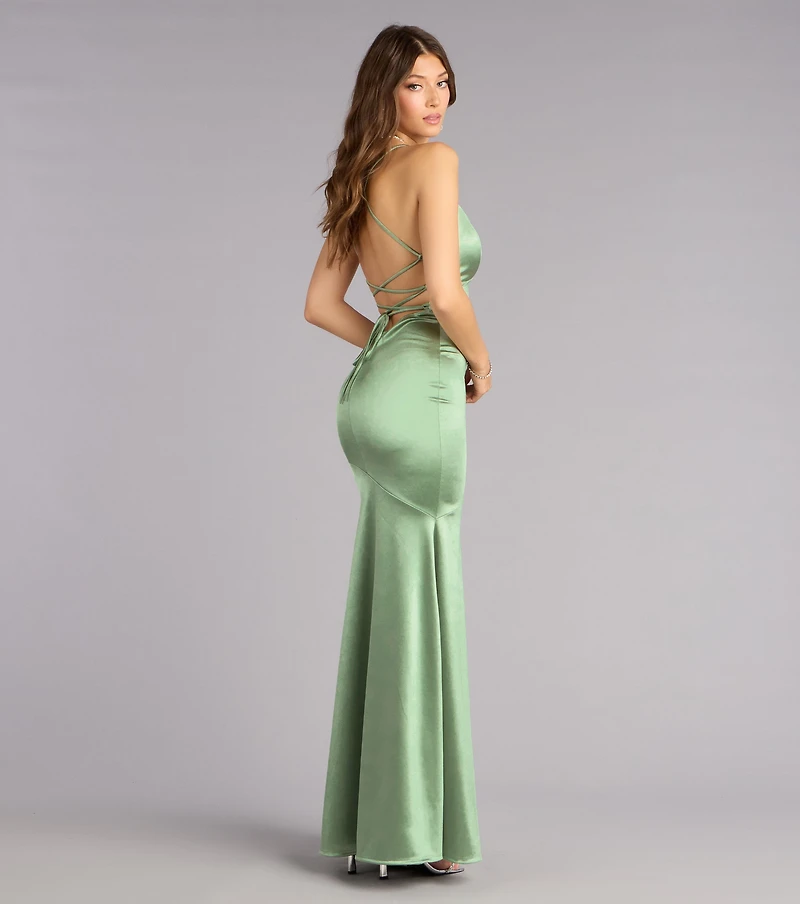 Mia Satin Lace-Up Mermaid Formal Dress