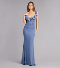 Elani Mesh Mermaid Ruffle Formal Dress